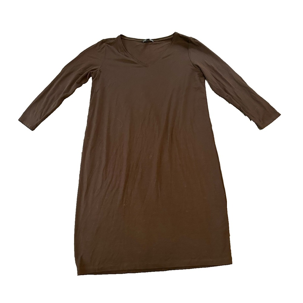 Eileen Fisher Tencel Lyocell Blend Jersey Midi Womens Dress S Brown‎ Maroon USA